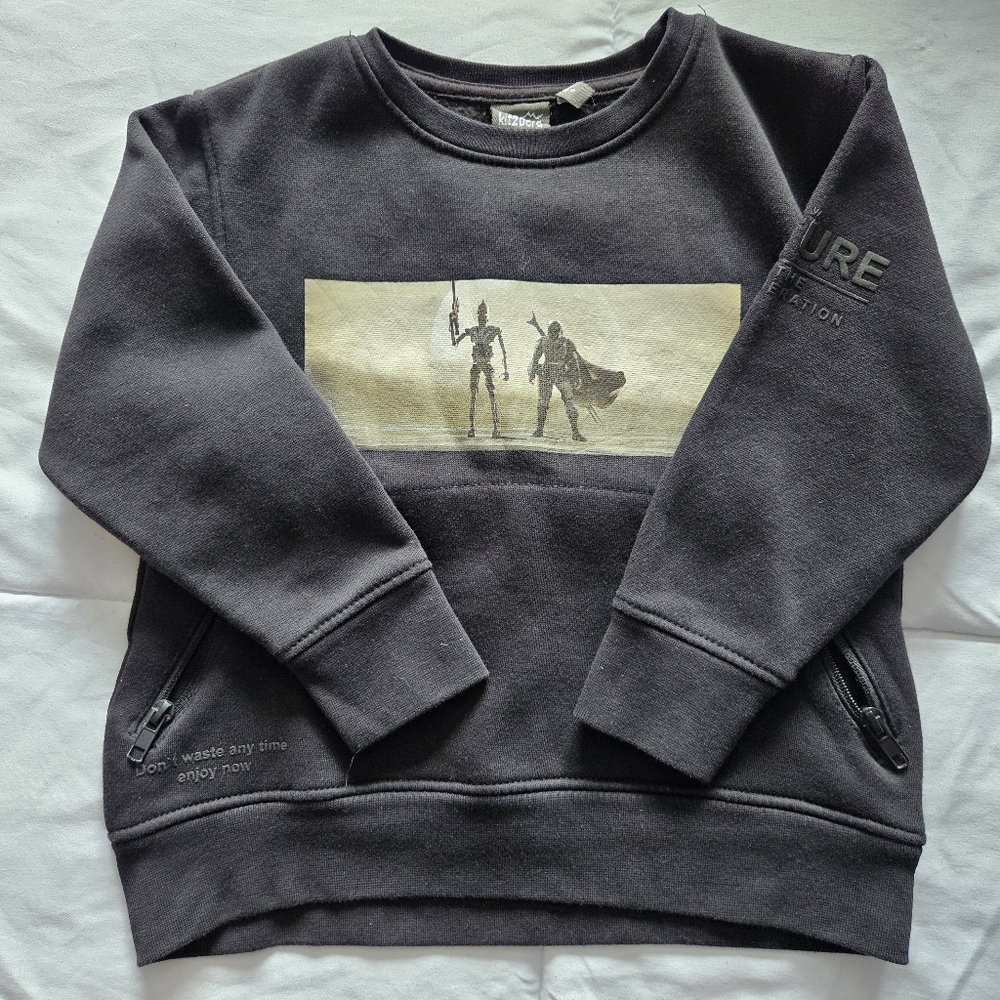 Kids Black Mandalorian Fleece Crew Neck